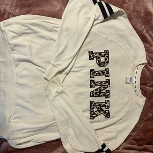 PINK Victoria's Secret Cream Crewneck Sweatshirt with Leopard Logo